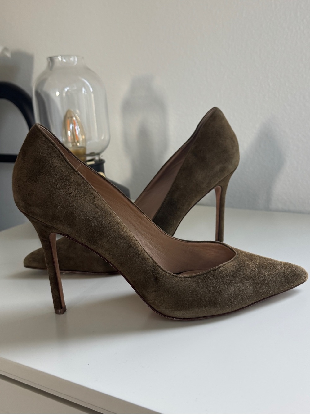 Veronica Beard Classic Pointed-Toe Suede Pumps - Olive Green